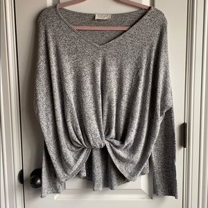 Lavender Field Gray Knot Front V-Neck Sweater